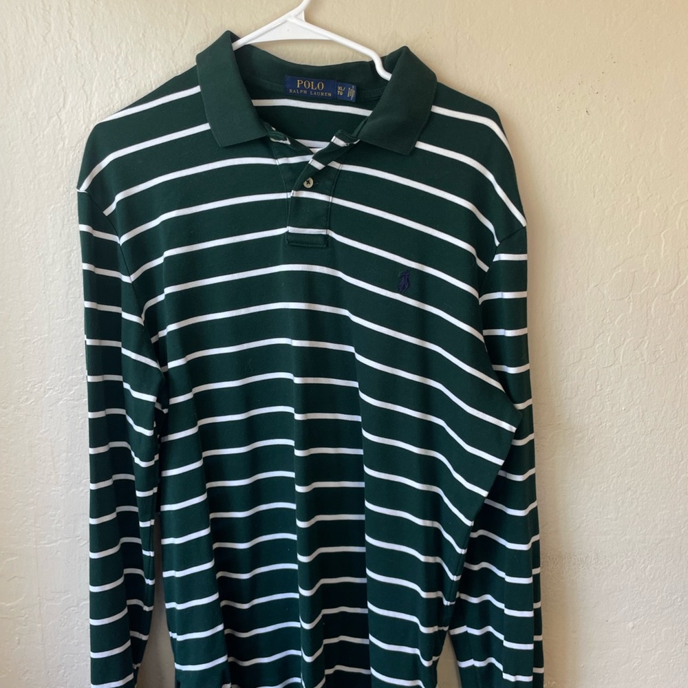 Polo by Ralph Lauren Dark Green and White Striped Shirt